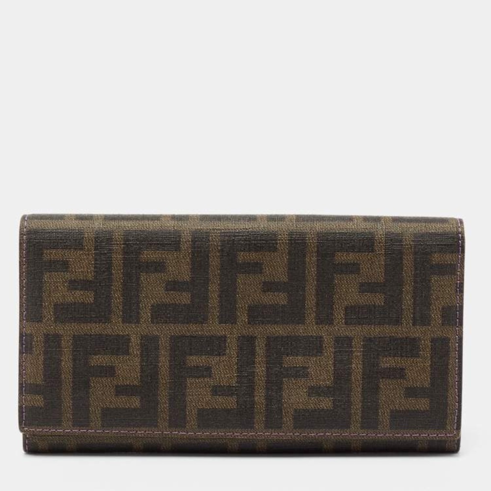 Authentic Fendi Zucca FF Coated Canvas Continental Wallet Tobacco Moro